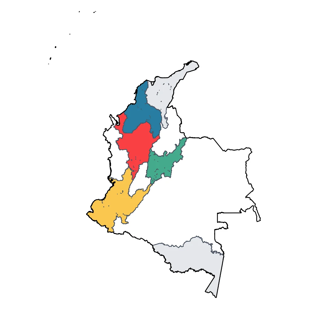 Map showing regions suitable for City & Cultural in Colombia. Overall suitability: excellent.