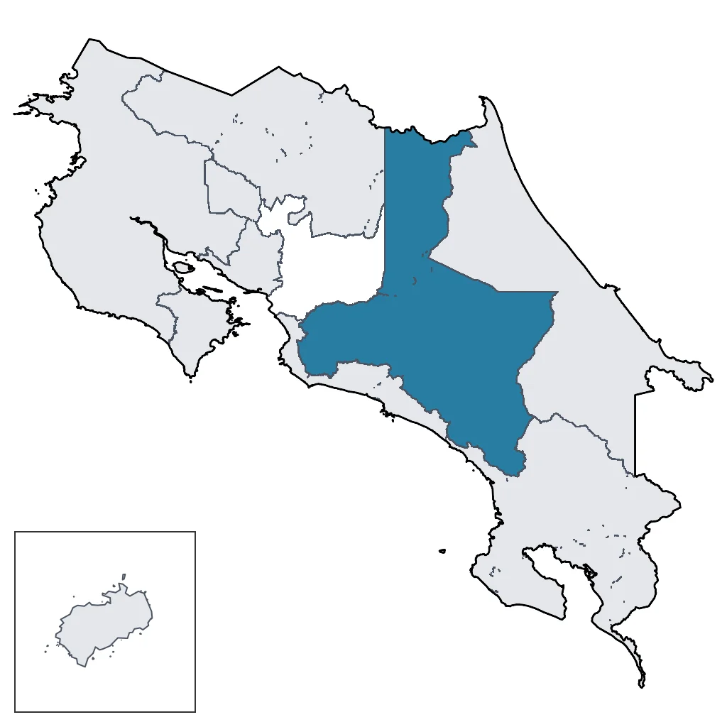 Map showing regions suitable for City & Cultural in Costa Rica. Overall suitability: good.