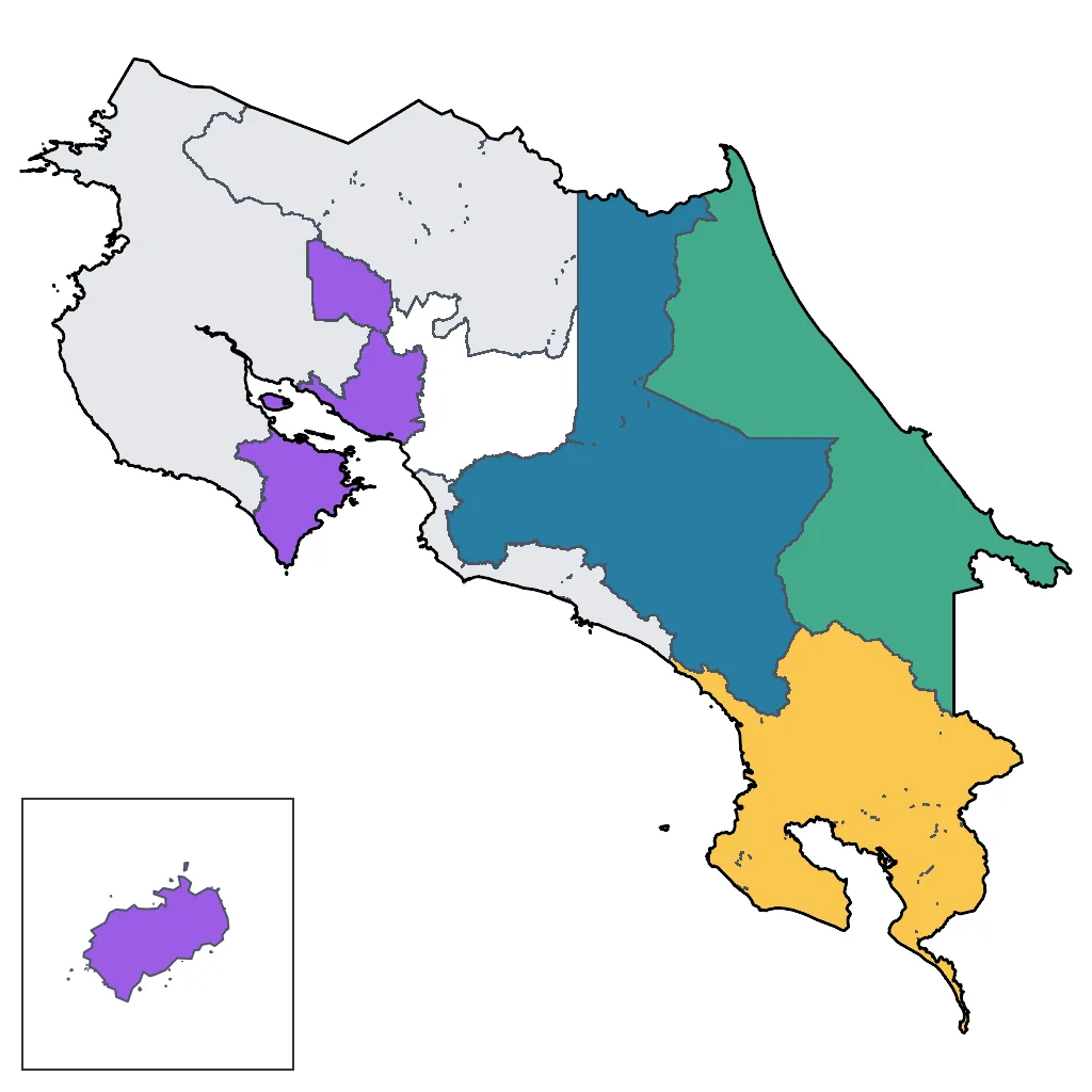 Map showing regions suitable for Educational & Exploratory in Costa Rica. Overall suitability: very_good.