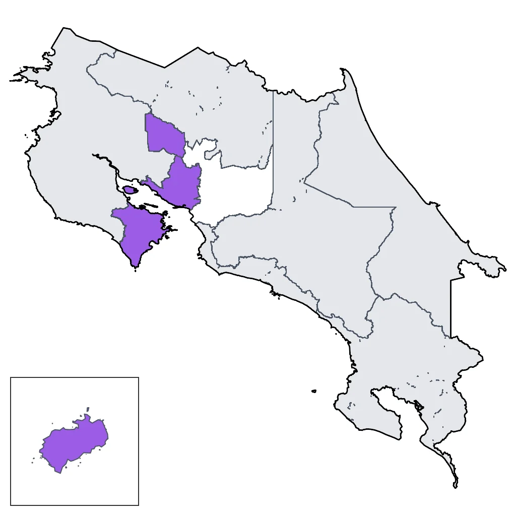 Map showing regions suitable for Theme Park & Entertainment in Costa Rica. Overall suitability: good.