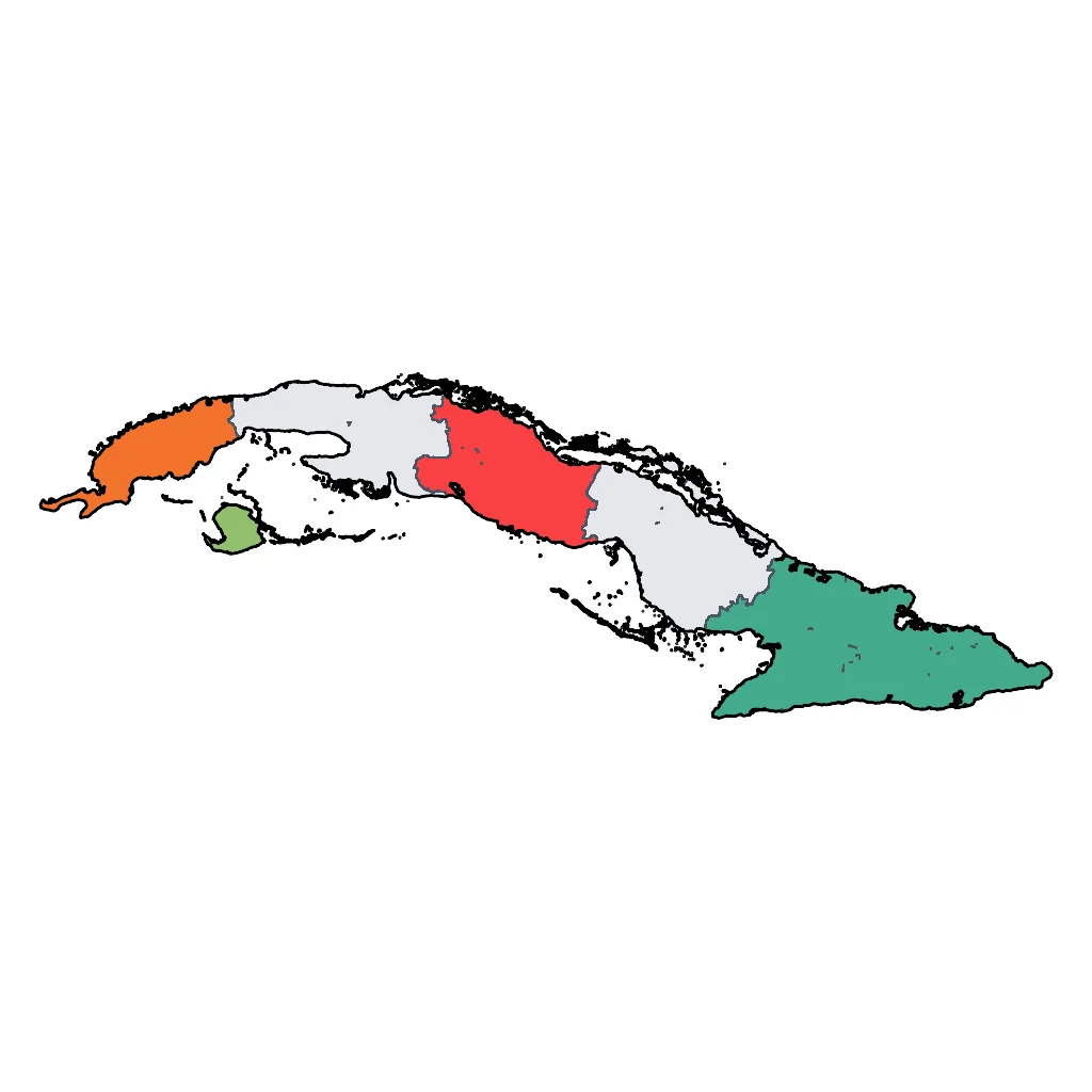 Map showing regions suitable for Adventure & Nature in Cuba. Overall suitability: excellent.