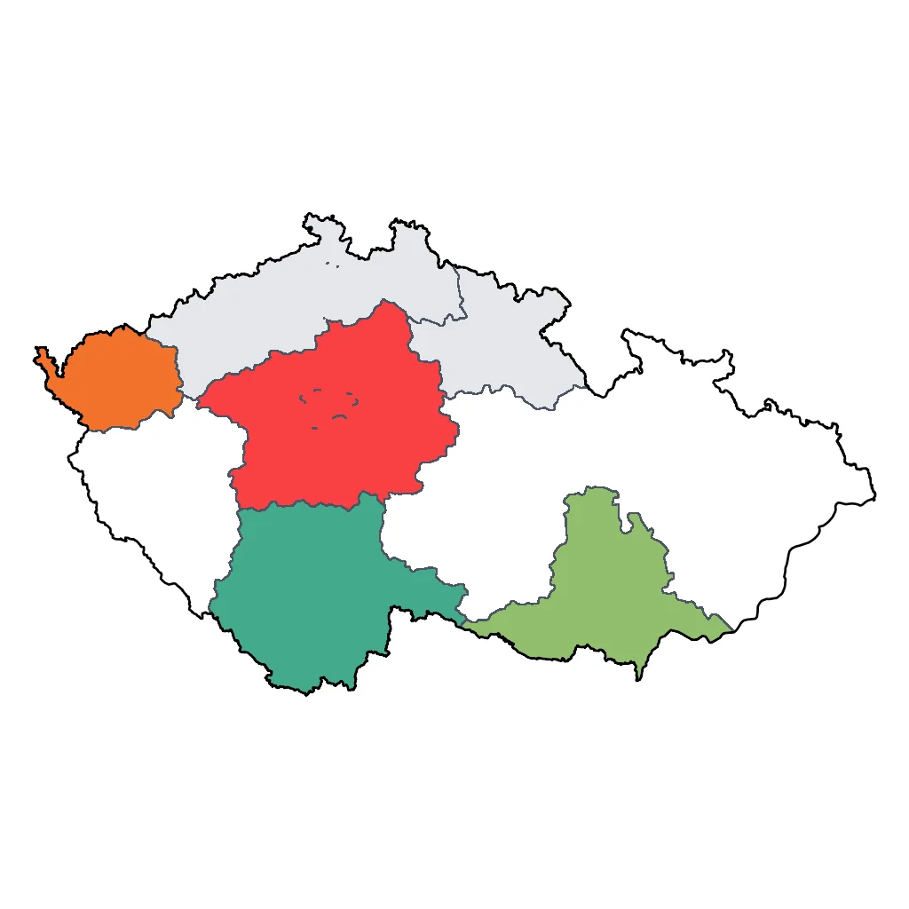 Map showing regions suitable for City & Cultural in Czech Republic. Overall suitability: excellent.