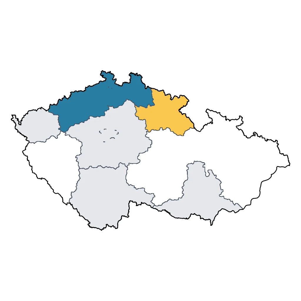 Map showing regions suitable for Ski & Snow in Czech Republic. Overall suitability: good.