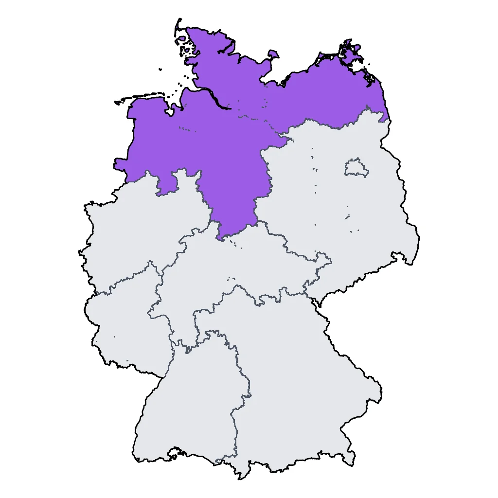 Map showing regions suitable for Beach & Sea in Germany. Overall suitability: good.