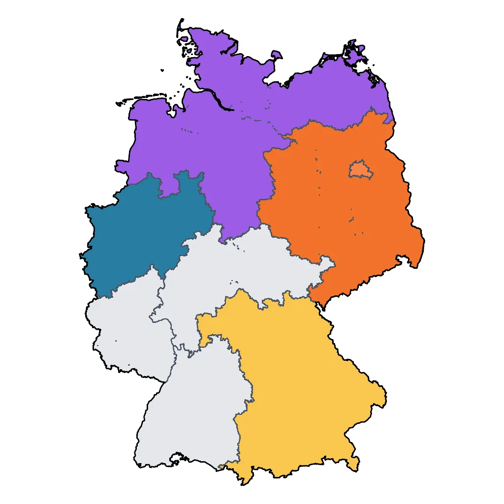 Map showing regions suitable for City & Cultural in Germany. Overall suitability: excellent.