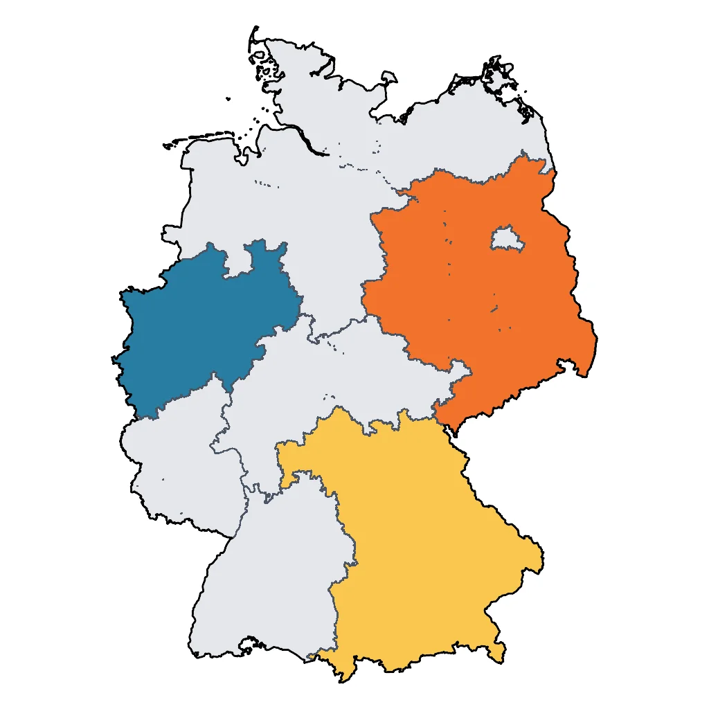 Map showing regions suitable for Festivals & Seasonal in Germany. Overall suitability: excellent.