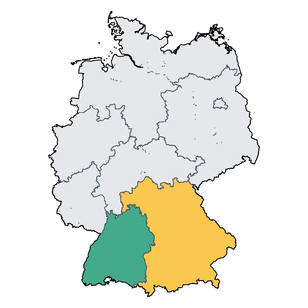 Map showing regions suitable for Ski & Snow in Germany. Overall suitability: very_good.