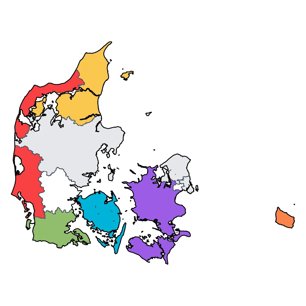 Map showing regions suitable for Adventure & Nature in Denmark. Overall suitability: excellent.