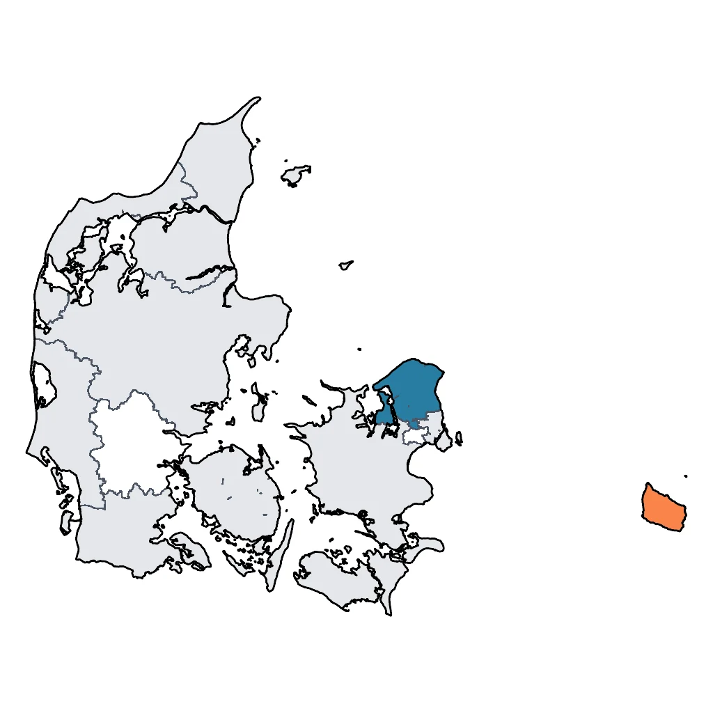 Map showing regions suitable for Beach & Sea in Denmark. Overall suitability: good.