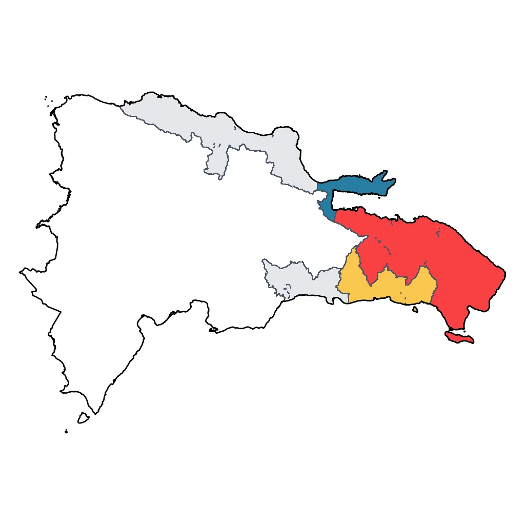 Map showing regions suitable for Beach & Sea in Dominican Republic. Overall suitability: excellent.