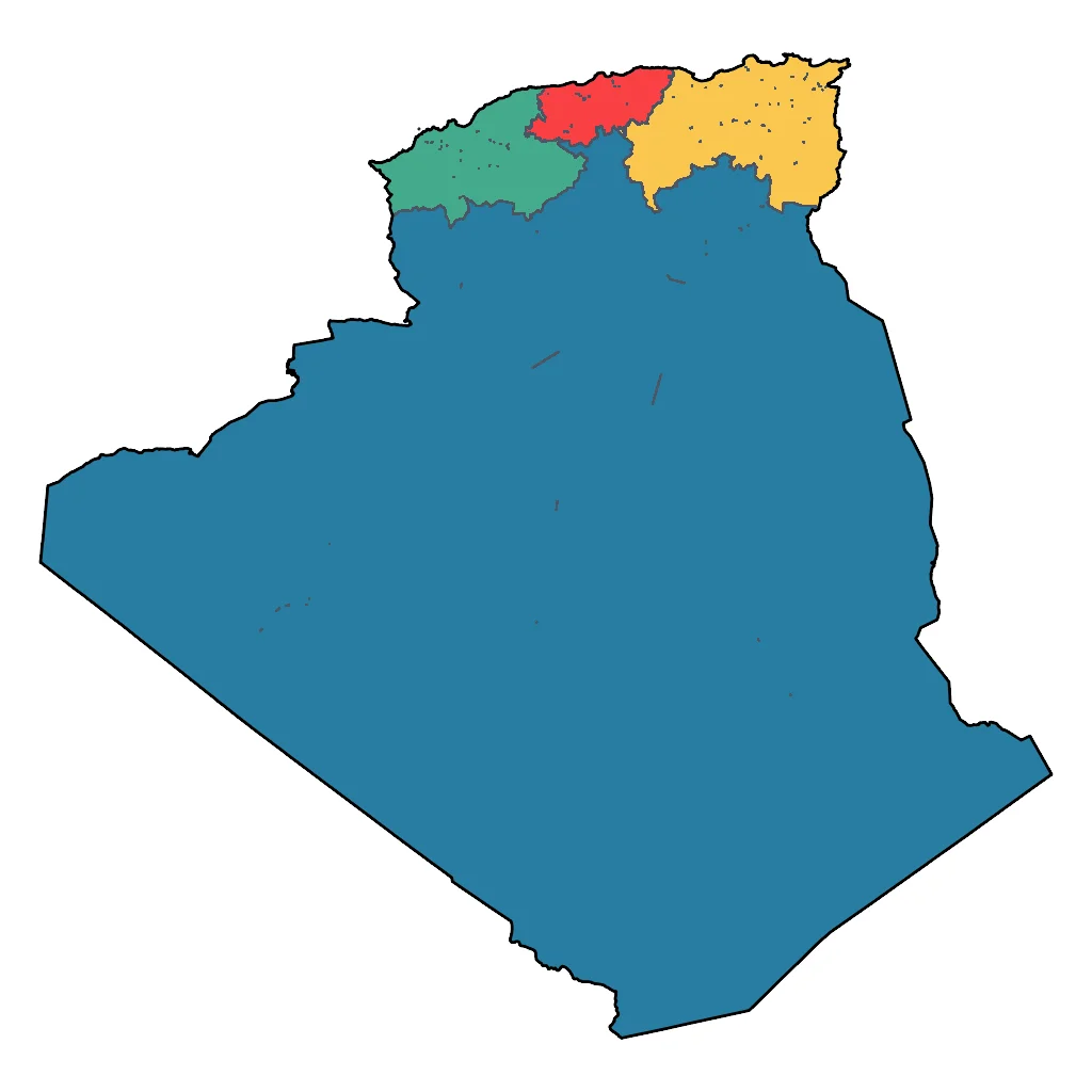 Map showing regions suitable for Adventure & Nature in Algeria. Overall suitability: excellent.