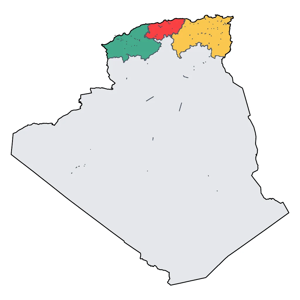 Map showing regions suitable for Beach & Sea in Algeria. Overall suitability: good.