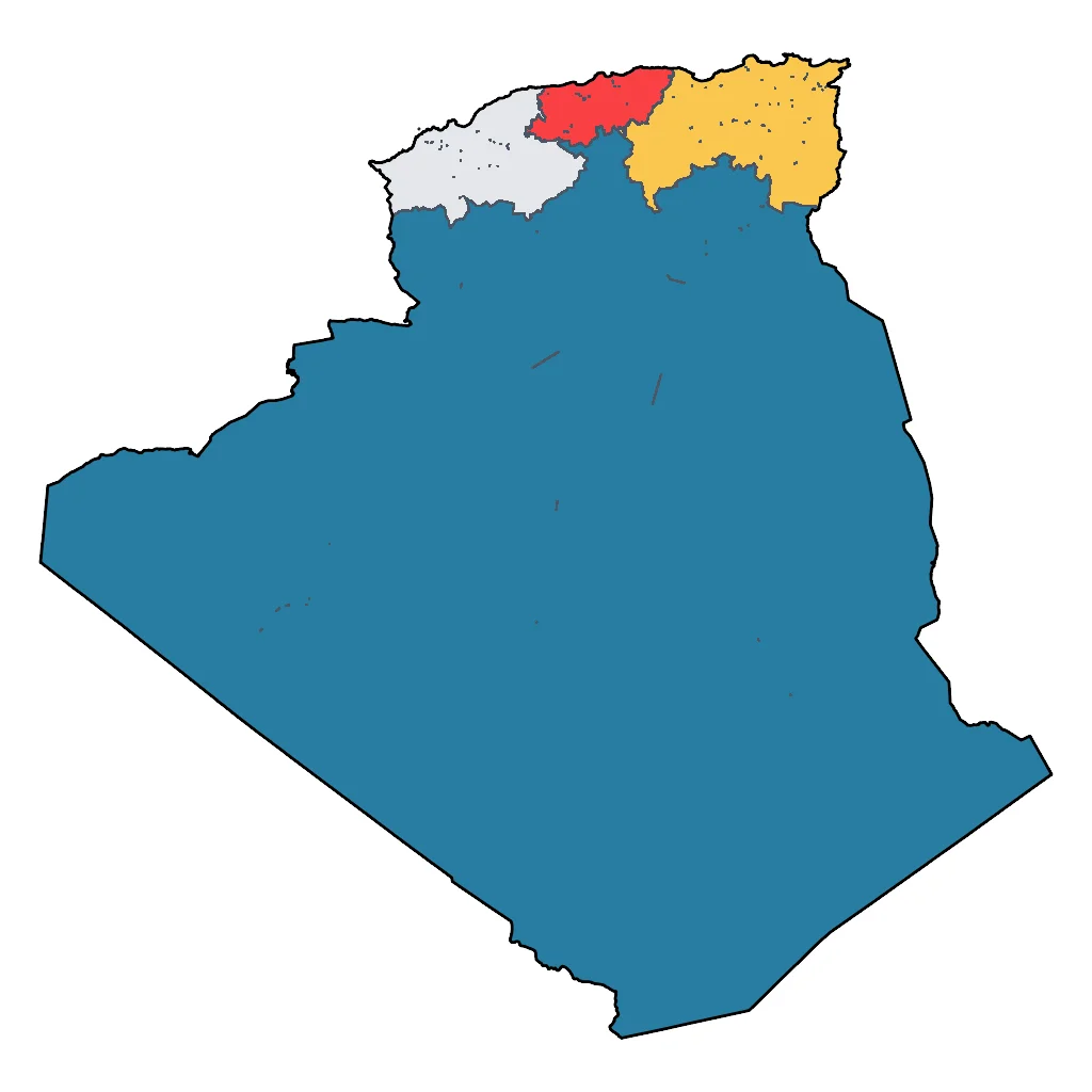 Map showing regions suitable for Educational & Exploratory in Algeria. Overall suitability: excellent.