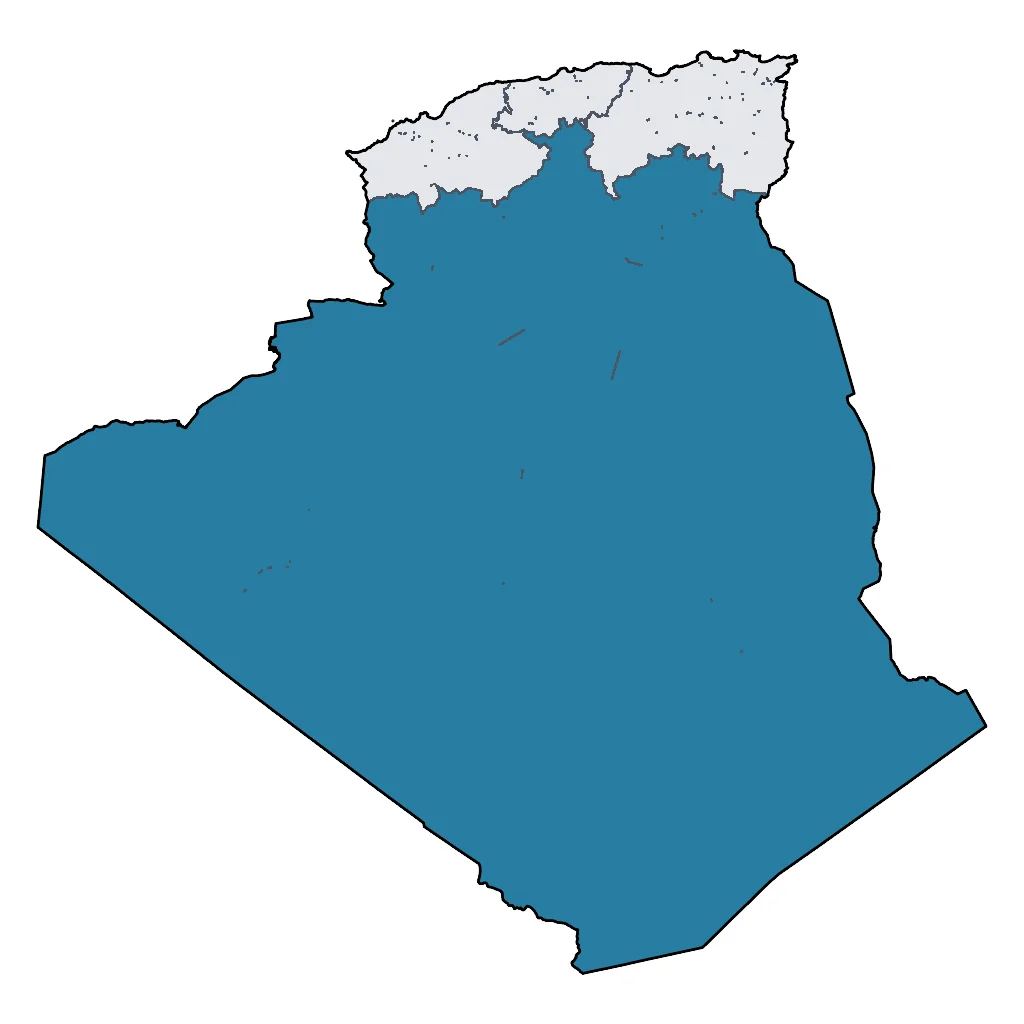 Map showing regions suitable for Relaxation & Wellness in Algeria. Overall suitability: marginal.