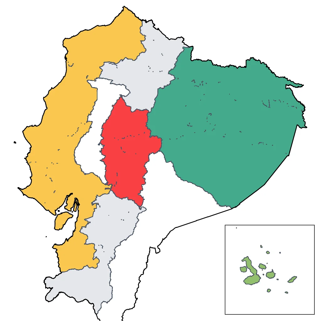 Map showing regions suitable for Sports & Active in Ecuador. Overall suitability: very_good.
