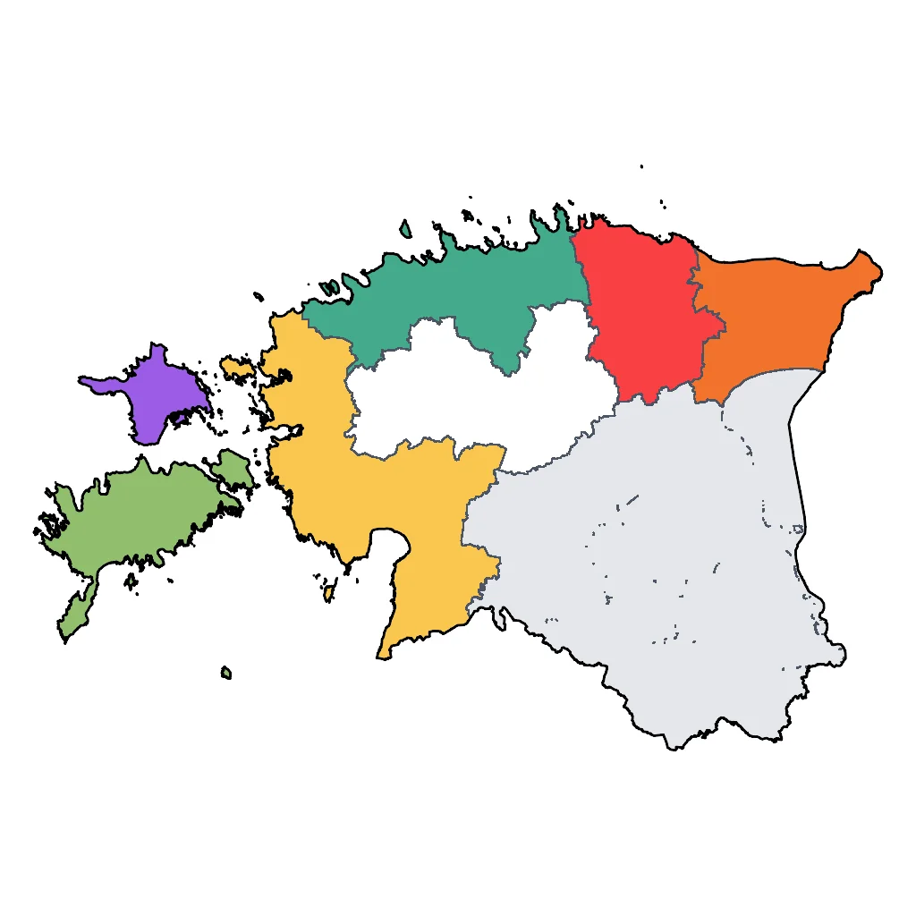 Map showing regions suitable for Adventure & Nature in Estonia. Overall suitability: very_good.