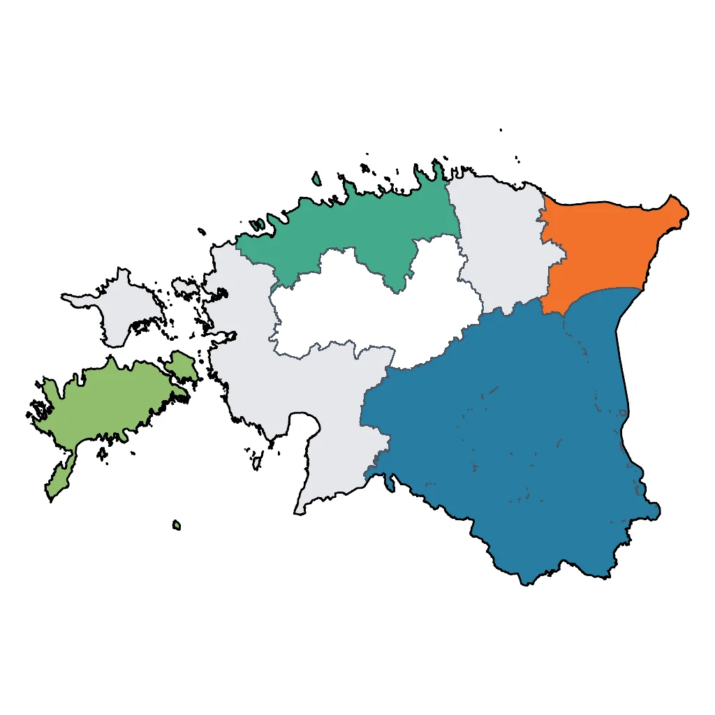Map showing regions suitable for City & Cultural in Estonia. Overall suitability: excellent.