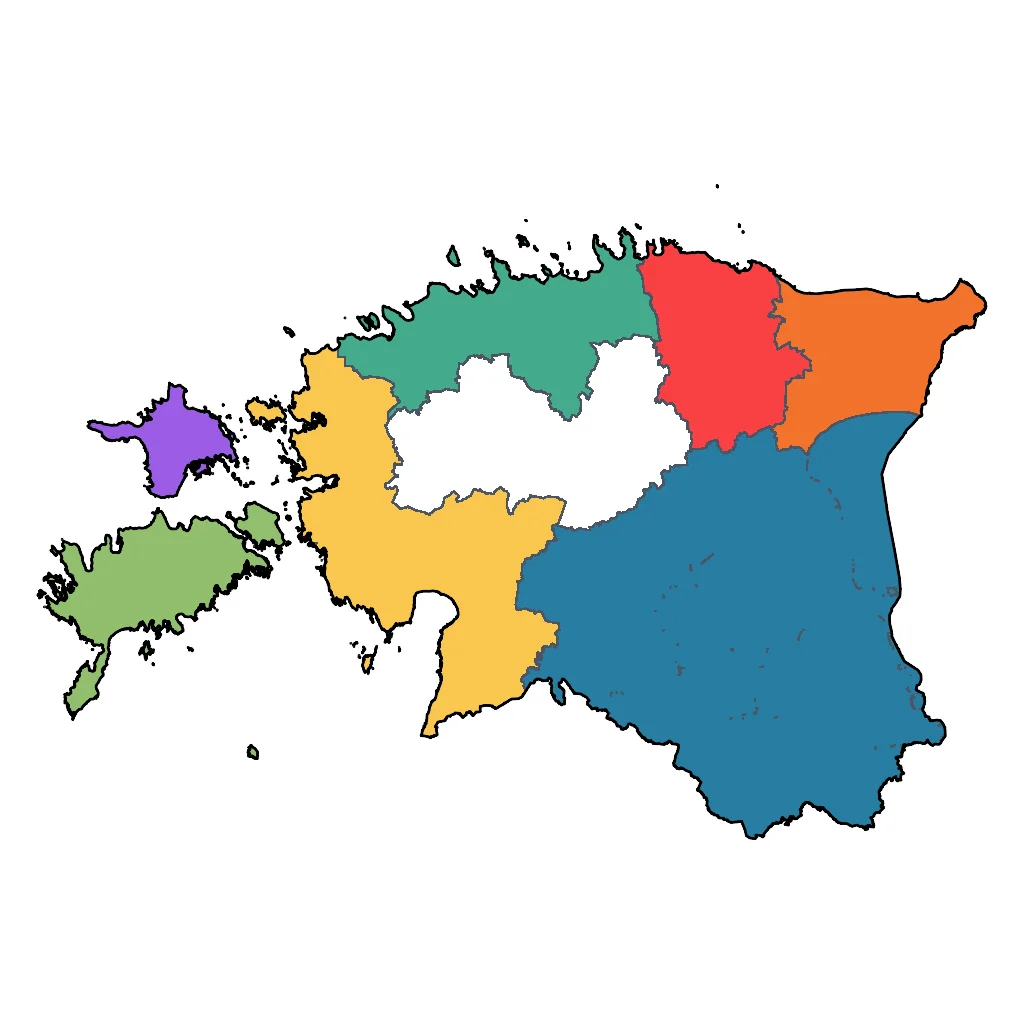 Map showing regions suitable for Road Trips & Scenic in Estonia. Overall suitability: good.