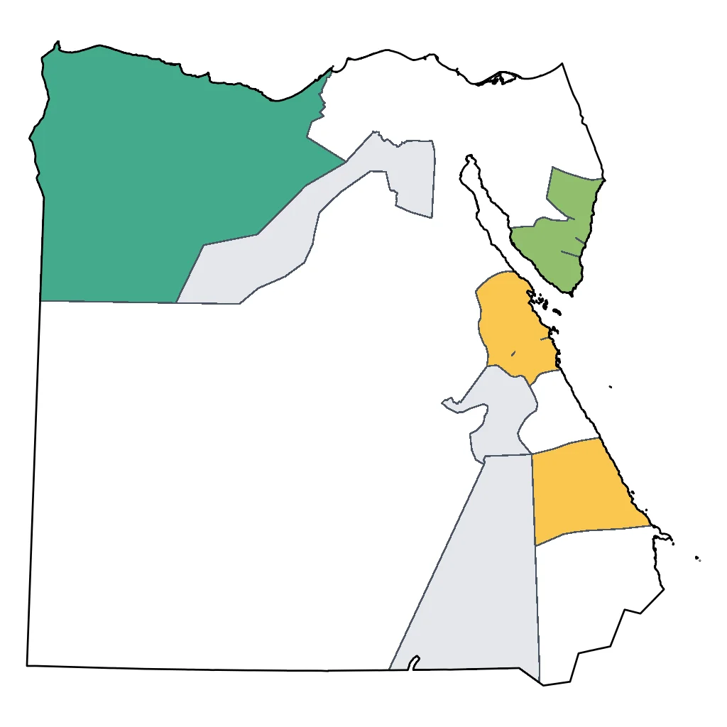 Map showing regions suitable for Beach & Sea in Egypt. Overall suitability: excellent.