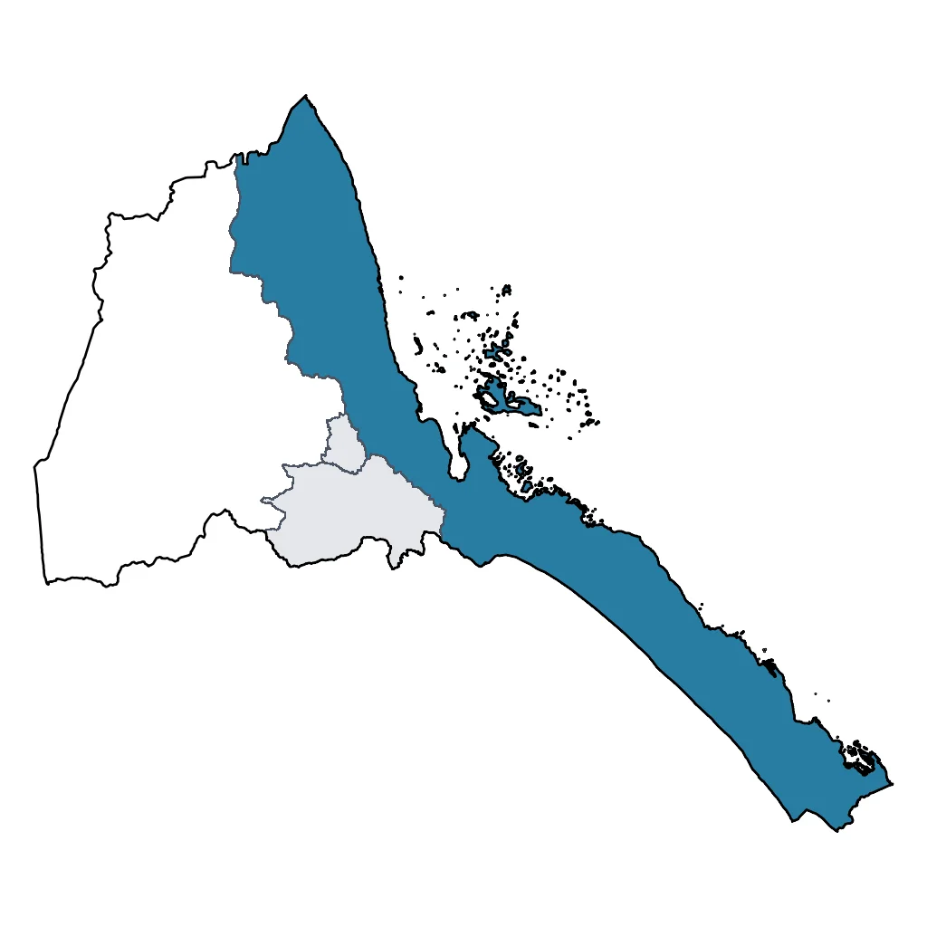 Map showing regions suitable for Beach & Sea in Eritrea. Overall suitability: good.