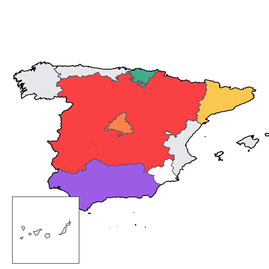 Map showing regions suitable for City & Cultural in Spain. Overall suitability: excellent.