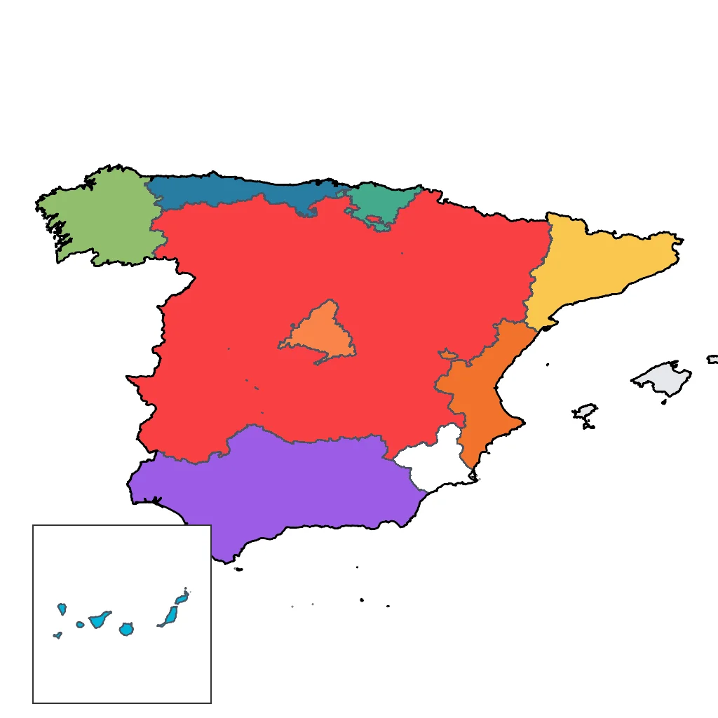 Map showing regions suitable for Educational & Exploratory in Spain. Overall suitability: excellent.