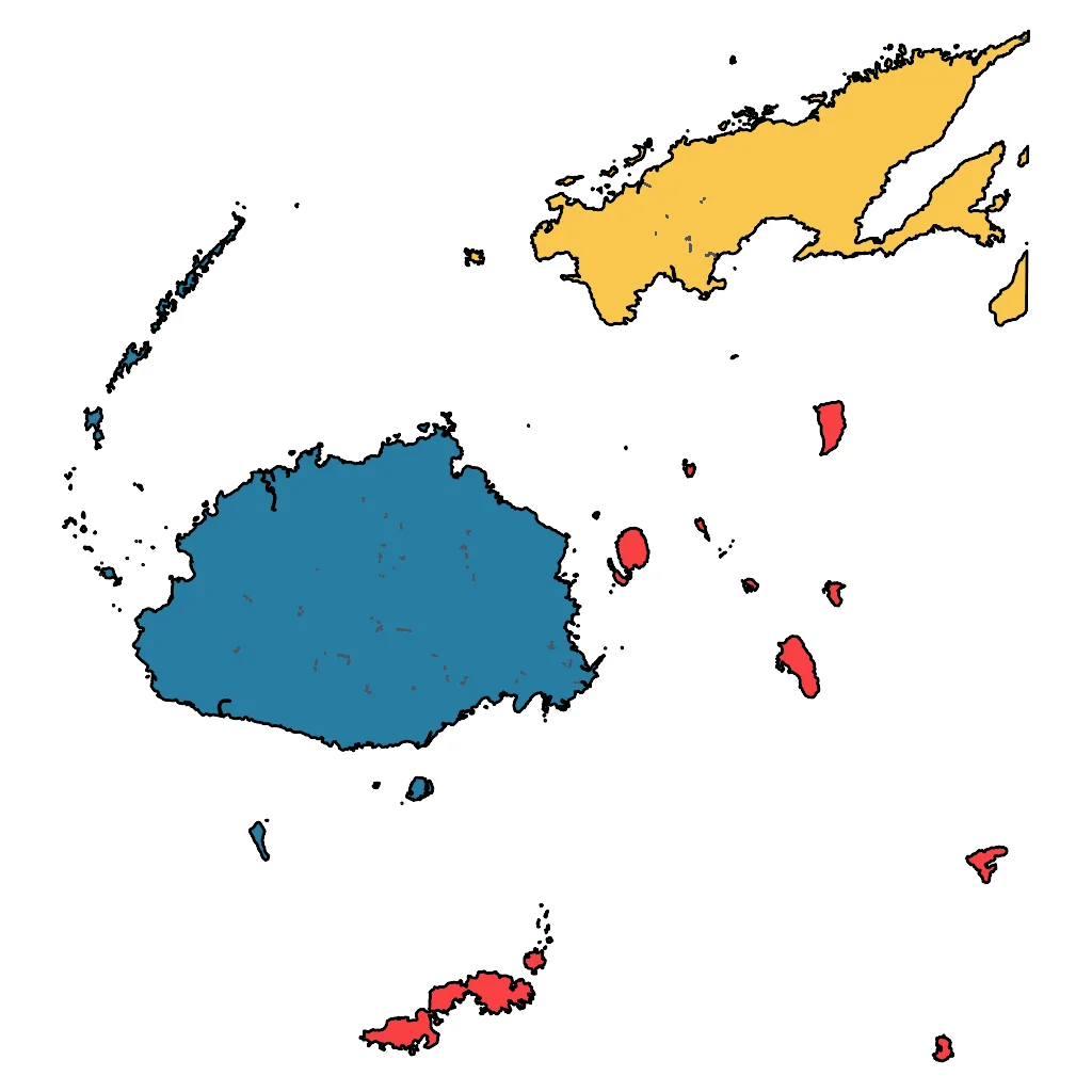 Map showing regions suitable for Beach & Sea in Fiji. Overall suitability: excellent.
