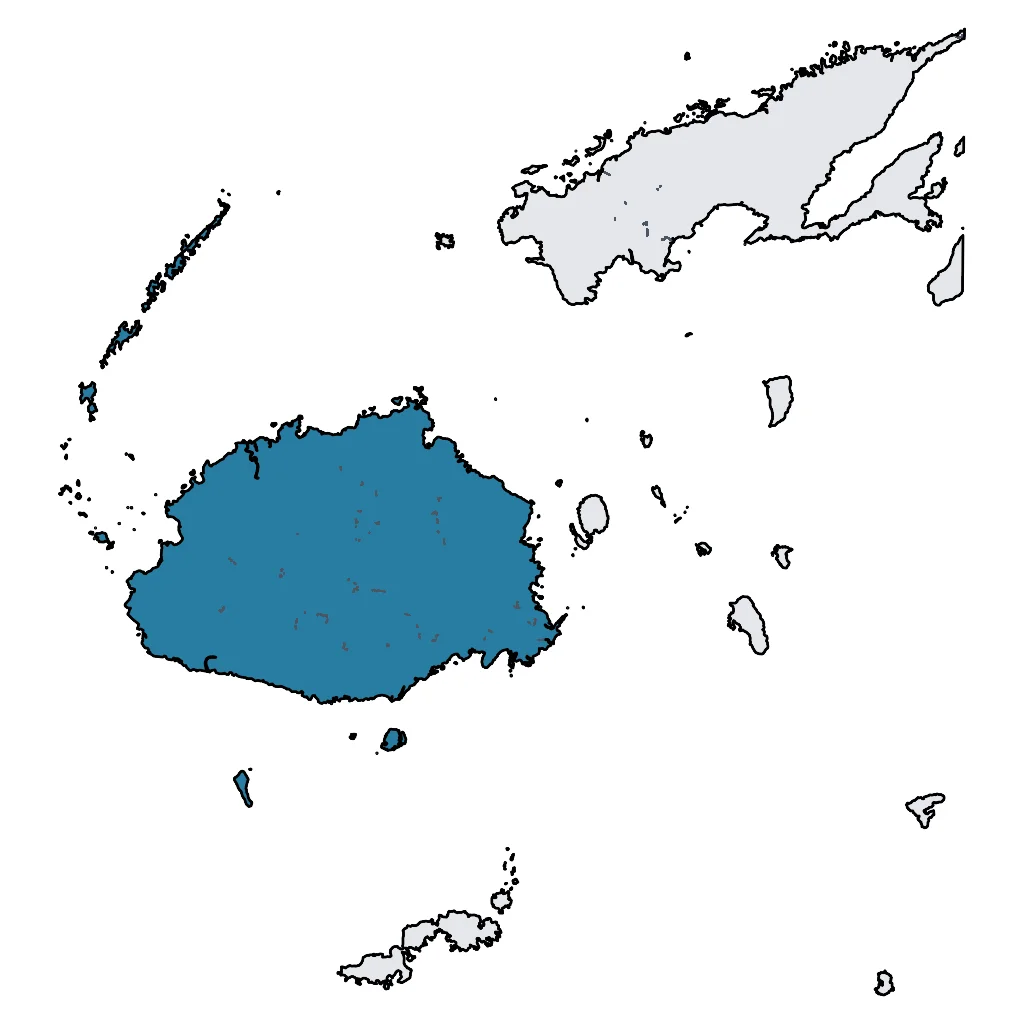 Map showing regions suitable for Festivals & Seasonal in Fiji. Overall suitability: good.