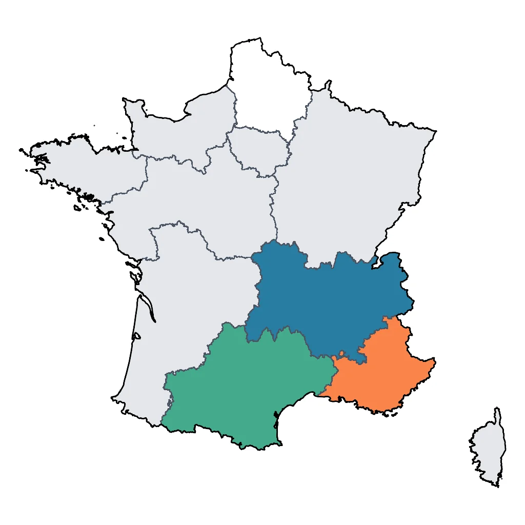 Map showing regions suitable for Adventure & Nature in France. Overall suitability: excellent.