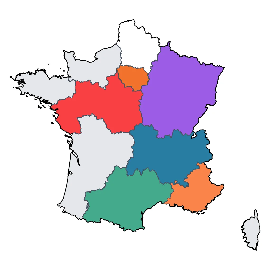 Map showing regions suitable for City & Cultural in France. Overall suitability: excellent.