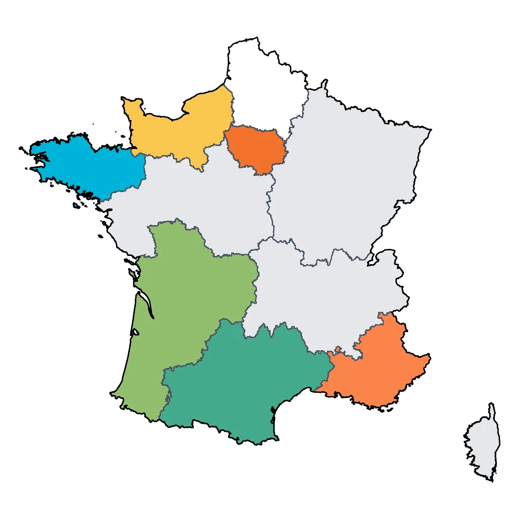 Map showing regions suitable for Educational & Exploratory in France. Overall suitability: very_good.
