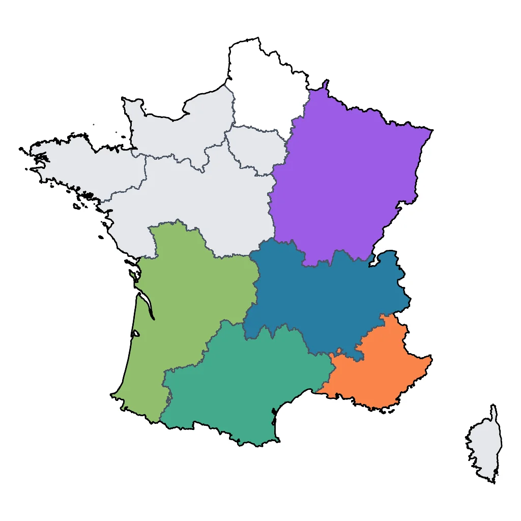 Map showing regions suitable for Relaxation & Wellness in France. Overall suitability: good.