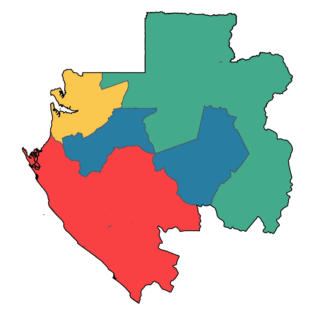 Map showing regions suitable for Adventure & Nature in Gabon. Overall suitability: excellent.