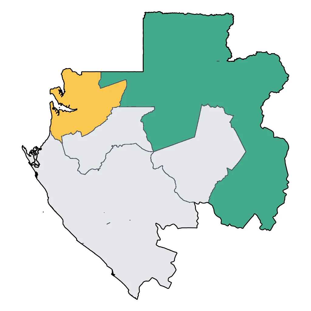 Map showing regions suitable for Sports & Active in Gabon. Overall suitability: good.