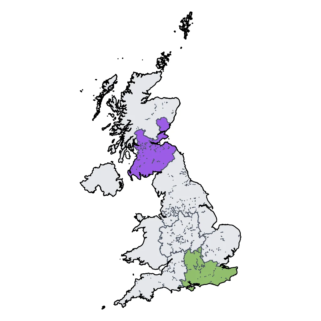 Map showing regions suitable for Festivals & Seasonal in United Kingdom. Overall suitability: good.