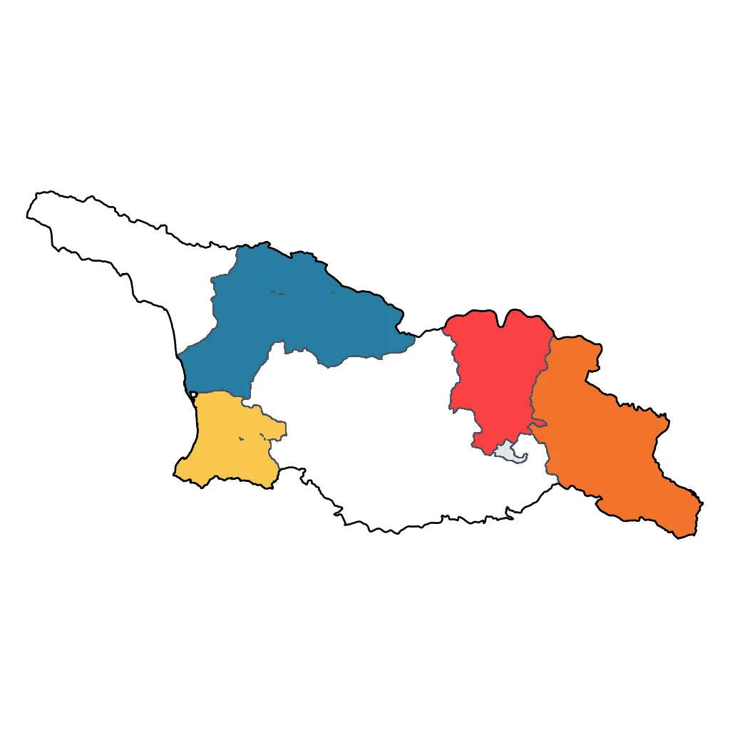 Map showing regions suitable for Adventure & Nature in Georgia. Overall suitability: excellent.