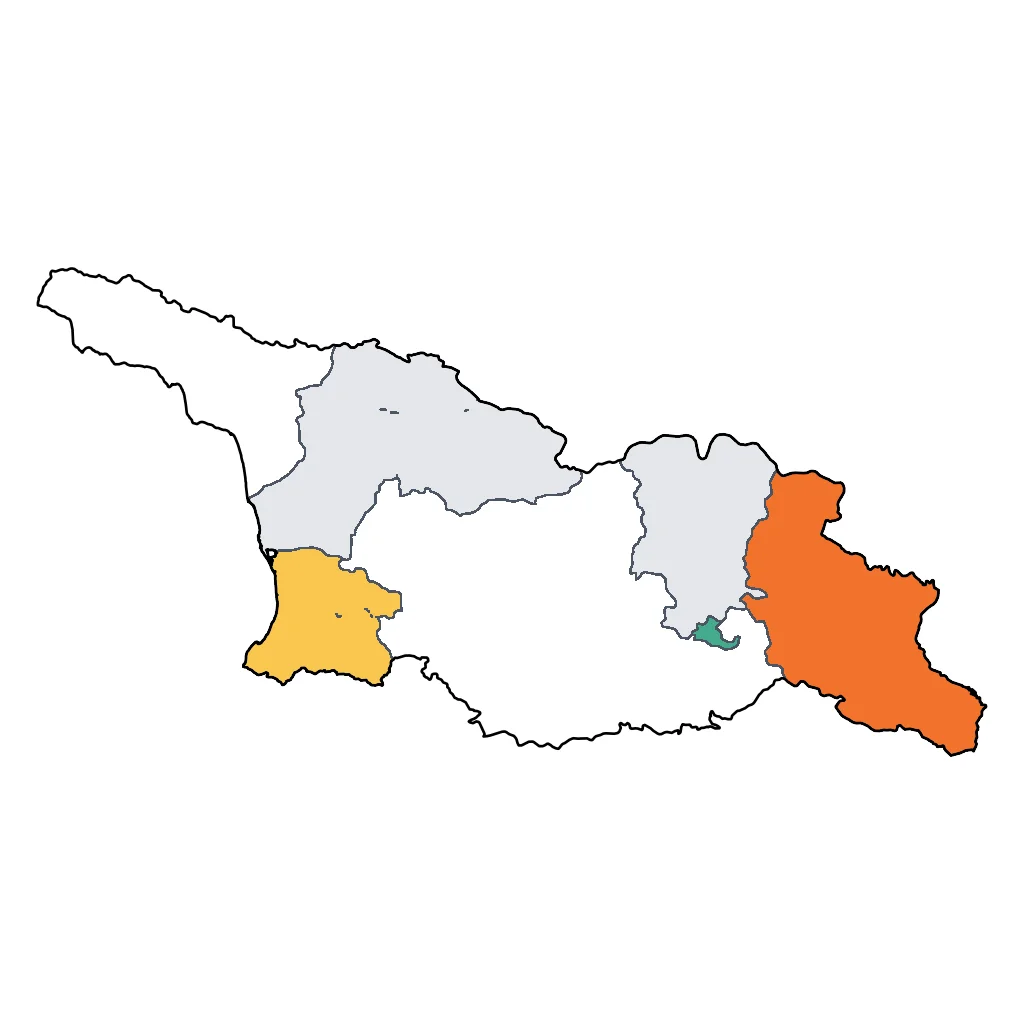 Map showing regions suitable for Festivals & Seasonal in Georgia. Overall suitability: excellent.