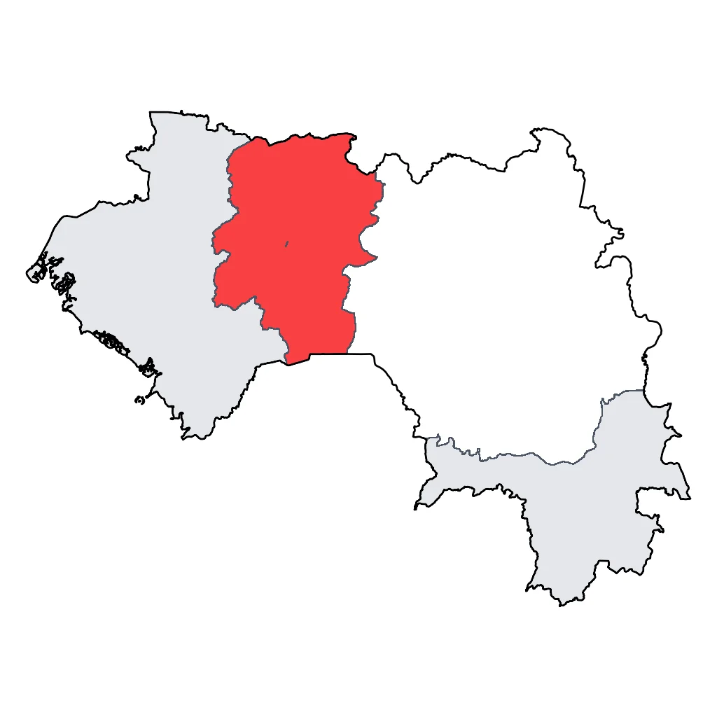 Map showing regions suitable for Road Trips & Scenic in Guinea. Overall suitability: good.