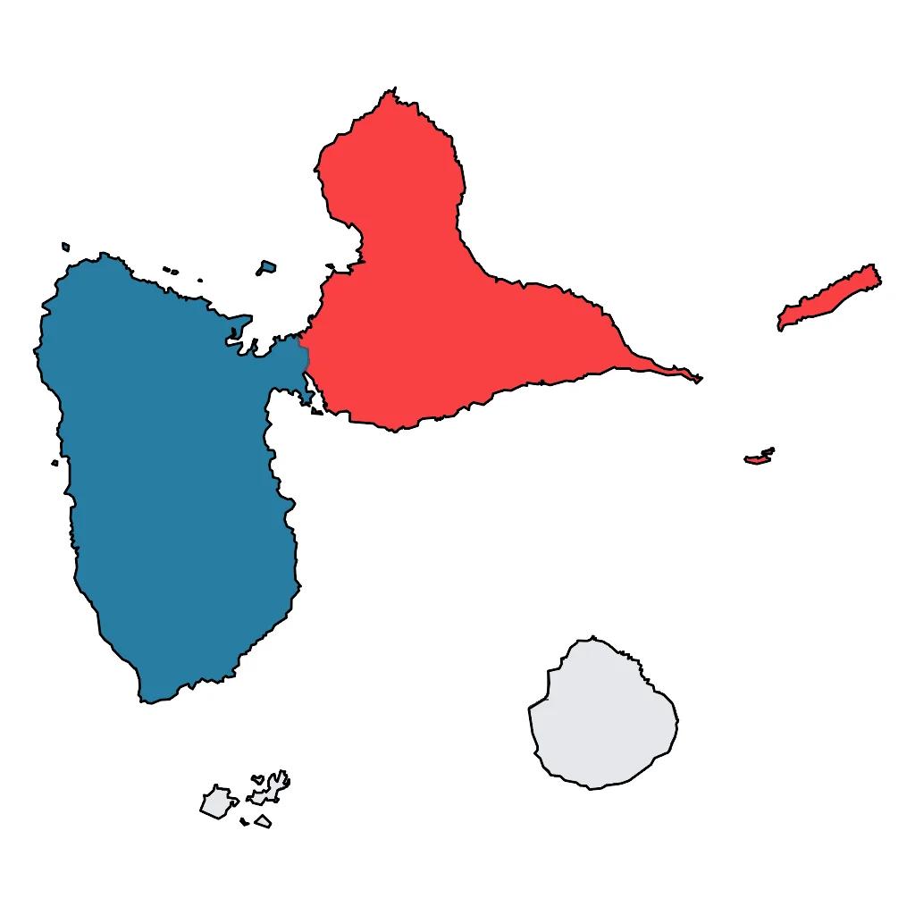 Map showing regions suitable for Road Trips & Scenic in Guadeloupe. Overall suitability: good.