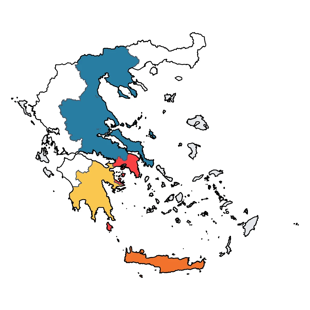 Map showing regions suitable for Educational & Exploratory in Greece. Overall suitability: excellent.