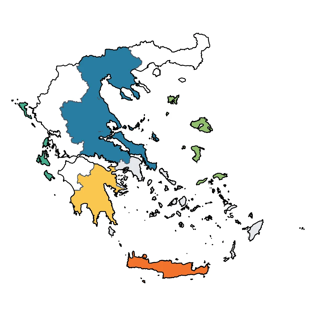 Map showing regions suitable for Road Trips & Scenic in Greece. Overall suitability: very_good.