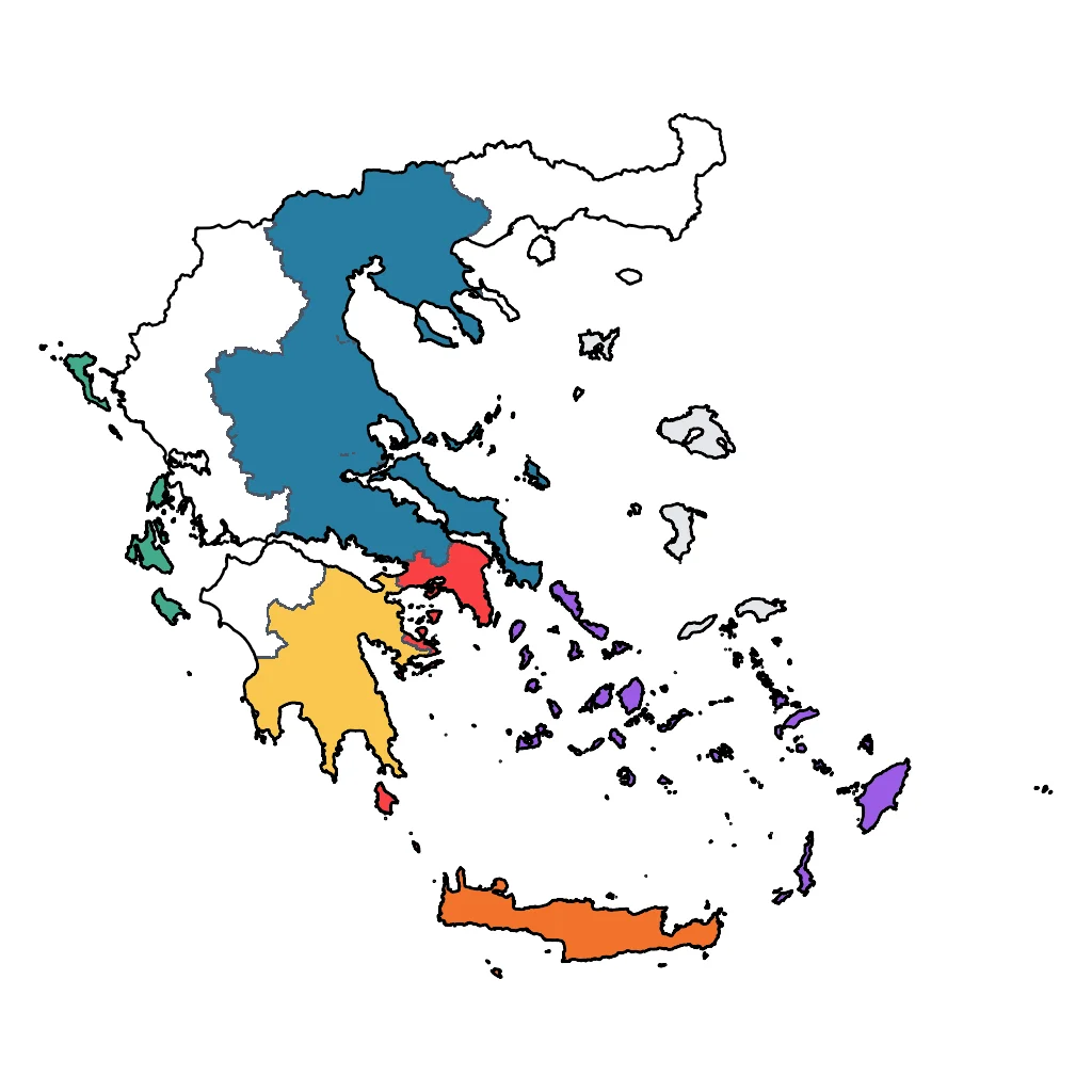 Map showing regions suitable for Sports & Active in Greece. Overall suitability: excellent.