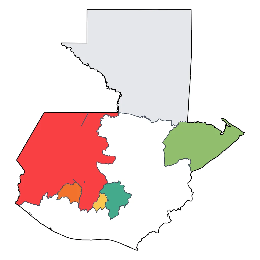 Map showing regions suitable for Festivals & Seasonal in Guatemala. Overall suitability: excellent.