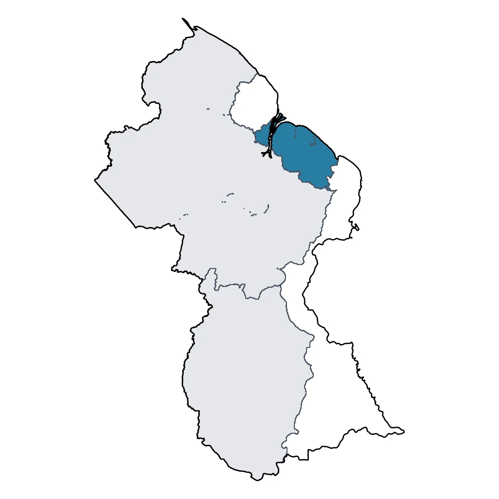Map showing regions suitable for City & Cultural in Guyana. Overall suitability: good.
