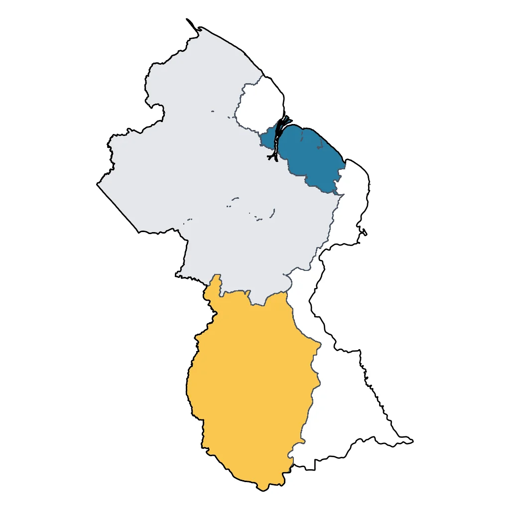 Map showing regions suitable for Festivals & Seasonal in Guyana. Overall suitability: good.