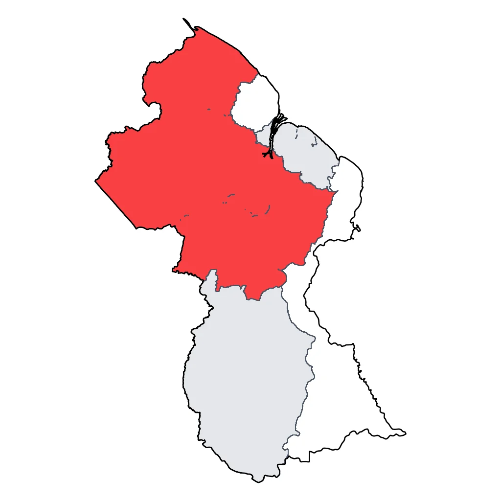 Map showing regions suitable for Relaxation & Wellness in Guyana. Overall suitability: marginal.