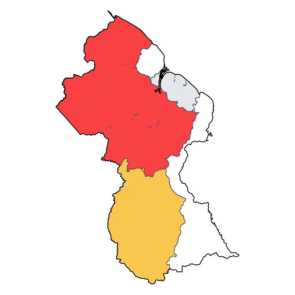 Map showing regions suitable for Sports & Active in Guyana. Overall suitability: good.