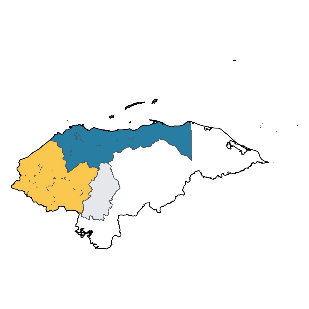 Map showing regions suitable for Relaxation & Wellness in Honduras. Overall suitability: very_good.