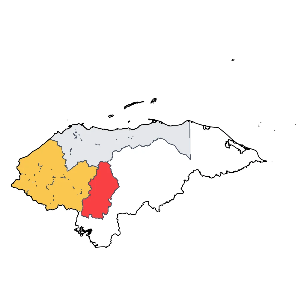 Map showing regions suitable for Road Trips & Scenic in Honduras. Overall suitability: good.