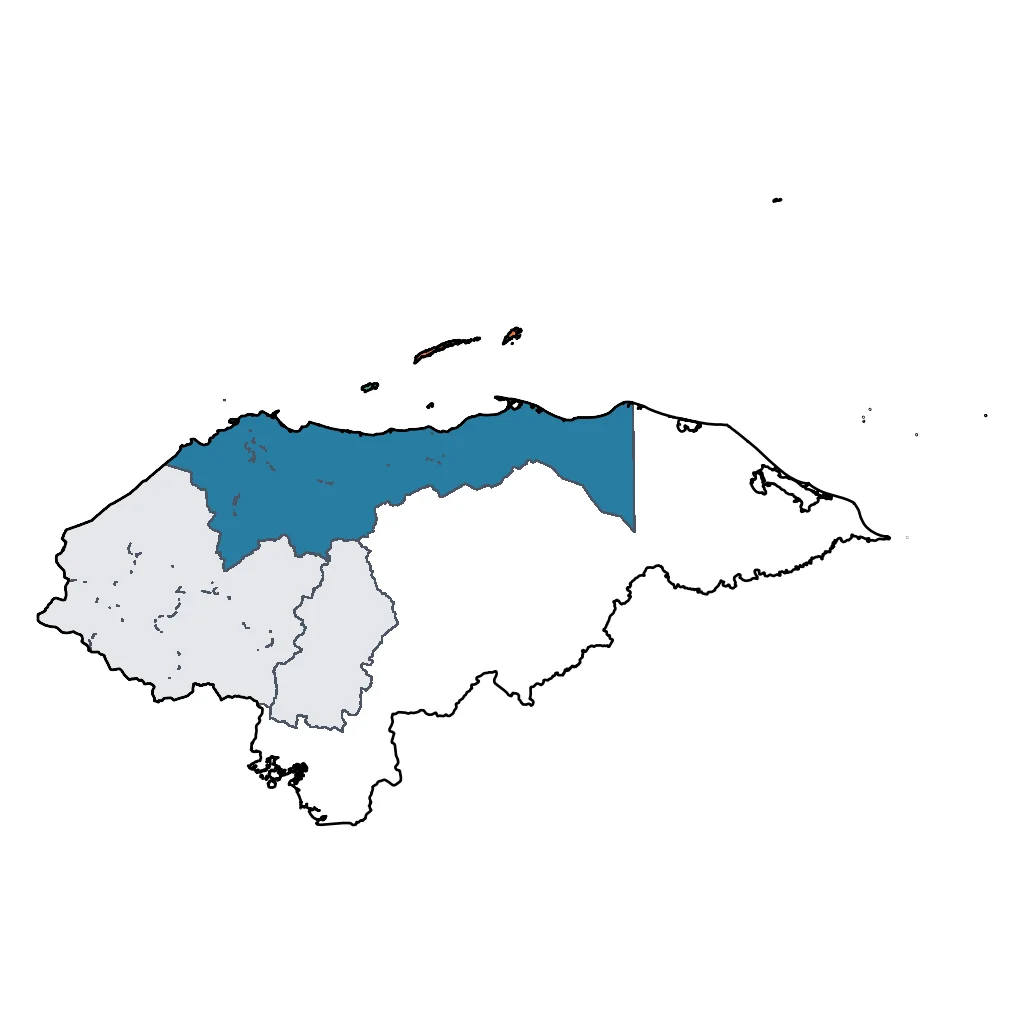 Map showing regions suitable for Sports & Active in Honduras. Overall suitability: excellent.
